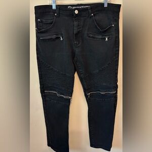 Argonaut Nation Mens Black Moto‎ Zippers Denim Jeans Biker 42x32 Slim Straight